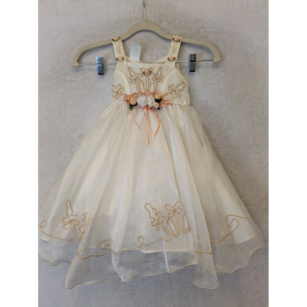 Candy's Girls Size 2‎ Ivory Organza Embroidered Flower Girl Dress Rosettes